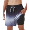imageSILKWORLD Mens Swimming Trunks with Compression Liner 2 in 1 QuickDry Swim Shorts with Zipper PocketsBlack and White Gradient