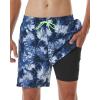 imageSILKWORLD Mens Swimming Trunks with Compression Liner 2 in 1 QuickDry Swim Shorts with Zipper PocketsBlue Tie Dye