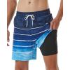imageSILKWORLD Mens Swimming Trunks with Compression Liner 2 in 1 QuickDry Swim Shorts with Zipper PocketsBlue and White