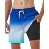 imageSILKWORLD Mens Swimming Trunks with Compression Liner 2 in 1 QuickDry Swim Shorts with Zipper PocketsBlue and White Gradient