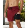 imageSILKWORLD Mens Swimming Trunks with Compression Liner 2 in 1 QuickDry Swim Shorts with Zipper PocketsDark Red