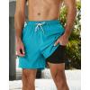 imageSILKWORLD Mens Swimming Trunks with Compression Liner 2 in 1 QuickDry Swim Shorts with Zipper PocketsLight Blue