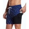 imageSILKWORLD Mens Swimming Trunks with Compression Liner 2 in 1 QuickDry Swim Shorts with Zipper PocketsNavy Blue Anchor