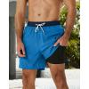 imageSILKWORLD Mens Swimming Trunks with Compression Liner 2 in 1 QuickDry Swim Shorts with Zipper PocketsNavy Skyblue