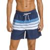 imageSILKWORLD Mens Swimming Trunks with Compression Liner 2 in 1 QuickDry Swim Shorts with Zipper PocketsNavy Stripe