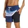 imageSILKWORLD Mens Swimming Trunks with Compression Liner 2 in 1 QuickDry Swim Shorts with Zipper PocketsNavy Stripe