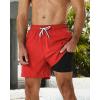 imageSILKWORLD Mens Swimming Trunks with Compression Liner 2 in 1 QuickDry Swim Shorts with Zipper PocketsOrange Red