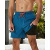 imageSILKWORLD Mens Swimming Trunks with Compression Liner 2 in 1 QuickDry Swim Shorts with Zipper PocketsPeacock Blue