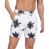 imageSILKWORLD Mens Swimming Trunks with Compression Liner 2 in 1 QuickDry Swim Shorts with Zipper PocketsWhite  Black Coconut Leaves
