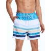imageSILKWORLD Mens Swimming Trunks with Compression Liner 2 in 1 QuickDry Swim Shorts with Zipper PocketsWhite Yellow Blue Stripes