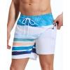 imageSILKWORLD Mens Swimming Trunks with Compression Liner 2 in 1 QuickDry Swim Shorts with Zipper PocketsWhite Yellow Blue Stripes