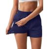 imageSILKWORLD Womens High Wasit Running Shorts 2 in 1 Athletic Shorts for Workout Gym with Zipper PocketsNavy Blue