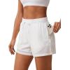 imageSILKWORLD Womens High Wasit Running Shorts 2 in 1 Athletic Shorts for Workout Gym with Zipper PocketsWhite