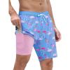 imageSILKWORLD Mens Swim Trunks Quick Dry Swimming Shorts with Compression Liner and Zipper Pockets7Blue Flamingo