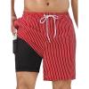 imageSILKWORLD Mens Swim Trunks with Compression Liner 2 in 1 Quick Dry Bathing Suit Beach Shorts with Zipper PocketsRed Vertical Stripe