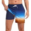 imageSILKWORLD Mens Swimming Trunks 2 in 1 Quick Dry Bathing Suit Elastic Waist Beach Shorts with Zipper PocketsOrange Blue Scenery