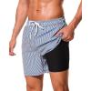 imageSILKWORLD Mens Swimming Trunks with Compression Liner 2 in 1 QuickDry Swim Shorts with Zipper PocketsStripeblue