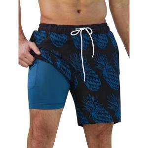imageSILKWORLD Mens Swim Trunks Quick Dry Swimming Shorts with Compression Liner and Zipper Pockets7Black Pineapple