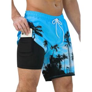 imageSILKWORLD Mens Swim Trunks Quick Dry Swimming Shorts with Compression Liner and Zipper Pockets7Blue Coconut Tree