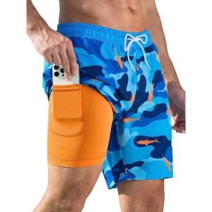 imageSILKWORLD Mens Swim Trunks Quick Dry Swimming Shorts with Compression Liner and Zipper Pockets7Camouflage Fish