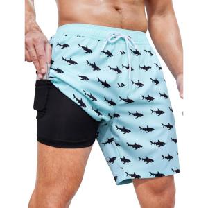 imageSILKWORLD Mens Swim Trunks Quick Dry Swimming Shorts with Compression Liner and Zipper Pockets7Green Black Fish
