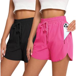 imageSILKWORLD Womens Athletic Running Shorts Quick Dry Summer Gym Shorts with Zipper PocketsPack of 2BlackRose