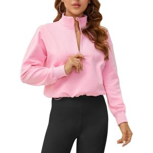 imageSILKWORLD Womens Half Zip Pullover Sweatshirt Active Cropped Quarter Zip Pullover Outfits with Zip Pocket ampamp Thumb Hole