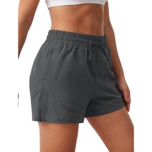 imageSILKWORLD Womens High Wasit Running Shorts 2 in 1 Athletic Shorts for Workout Gym with Zipper PocketsDark Grey