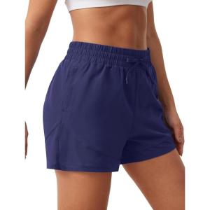 imageSILKWORLD Womens High Wasit Running Shorts 2 in 1 Athletic Shorts for Workout Gym with Zipper PocketsNavy Blue