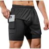 imageSILKWORLD 23 Pack Mens 2 in 1 Running Shorts Quick Dry Athletic Grym Workout Compression Shorts with Zipper PocketsBlack2