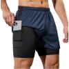 imageSILKWORLD 23 Pack Mens 2 in 1 Running Shorts Quick Dry Athletic Grym Workout Compression Shorts with Zipper PocketsBlackNavy