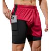 imageSILKWORLD 23 Pack Mens 2 in 1 Running Shorts Quick Dry Athletic Grym Workout Compression Shorts with Zipper PocketsBlackRed