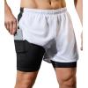 imageSILKWORLD 23 Pack Mens 2 in 1 Running Shorts Quick Dry Athletic Grym Workout Compression Shorts with Zipper PocketsBlackWhite