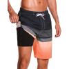 imageSILKWORLD Mens Swim Trunks with Compression Liner 9quot Beach Board Shorts Men 2 in 1 Quick Dry Bathing Suit with Pockets9inchblackorange