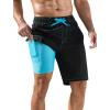 imageSILKWORLD Mens Swim Trunks with Compression Liner QuickDry 10quot Stretch Beach ShortsBlack  Blue