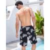 imageSILKWORLD Mens Swim Trunks with Compression Liner QuickDry 10quot Stretch Beach ShortsBlack  White Leaves