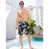 imageSILKWORLD Mens Swim Trunks with Compression Liner QuickDry 10quot Stretch Beach ShortsBlack  White Leaves