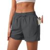 imageSILKWORLD Womens 2 in 1 Athletic Shorts with Zipper Pockets High Waist Workout Shorts for Gym Running2pack Blackdark Grey
