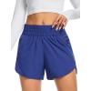 imageSILKWORLD Womens Running Shorts 3quot High Waisted Athletic Shorts for Gym Workout Yoga with Liner and Zipper PocketsBlue