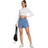 imageSILKWORLD Womens Running Shorts 3quot High Waisted Athletic Shorts for Gym Workout Yoga with Liner and Zipper PocketsGrey Blue