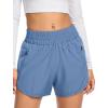 imageSILKWORLD Womens Running Shorts 3quot High Waisted Athletic Shorts for Gym Workout Yoga with Liner and Zipper PocketsGrey Blue