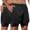 imageSILKWORLD 23 Pack Mens 2 in 1 Running Shorts Quick Dry Athletic Grym Workout Compression Shorts with Zipper PocketsBlack2