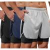 imageSILKWORLD 23 Pack Mens 2 in 1 Running Shorts Quick Dry Athletic Grym Workout Compression Shorts with Zipper PocketsBlackNavyLight Grey