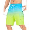 imageSILKWORLD Mens 9quot Swim Trunks Quick Dry Mens Bathing Suit Mesh Lining Board Shorts with PocketsYellow Green Gradient