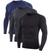 imageSILKWORLD Mens LongSleeve Compression Shirt BaseLayer Running TopCrewneck3 Pack Black  Hemp Gray  Navy Blue