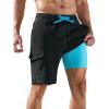 imageSILKWORLD Mens Swim Trunks with Compression Liner QuickDry 10quot Stretch Beach ShortsBlack  Blue