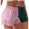 imageSILKWORLD Womens 2 in 1 Athletic Shorts with Zipper Pockets High Waist Workout Shorts for Gym Running2pack Pinkdark Green