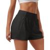 imageSILKWORLD Womens Shorts High Waisted Running Shorts 2 in 1 Quick Dry Gym Shorts with Zipper Pockets Solid Color Black Large