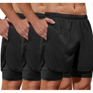 imageSILKWORLD 23 Pack Mens 2 in 1 Running Shorts Quick Dry Athletic Grym Workout Compression Shorts with Zipper PocketsBlack3