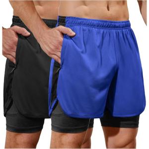 imageSILKWORLD 23 Pack Mens 2 in 1 Running Shorts Quick Dry Athletic Grym Workout Compression Shorts with Zipper PocketsBlackBlue